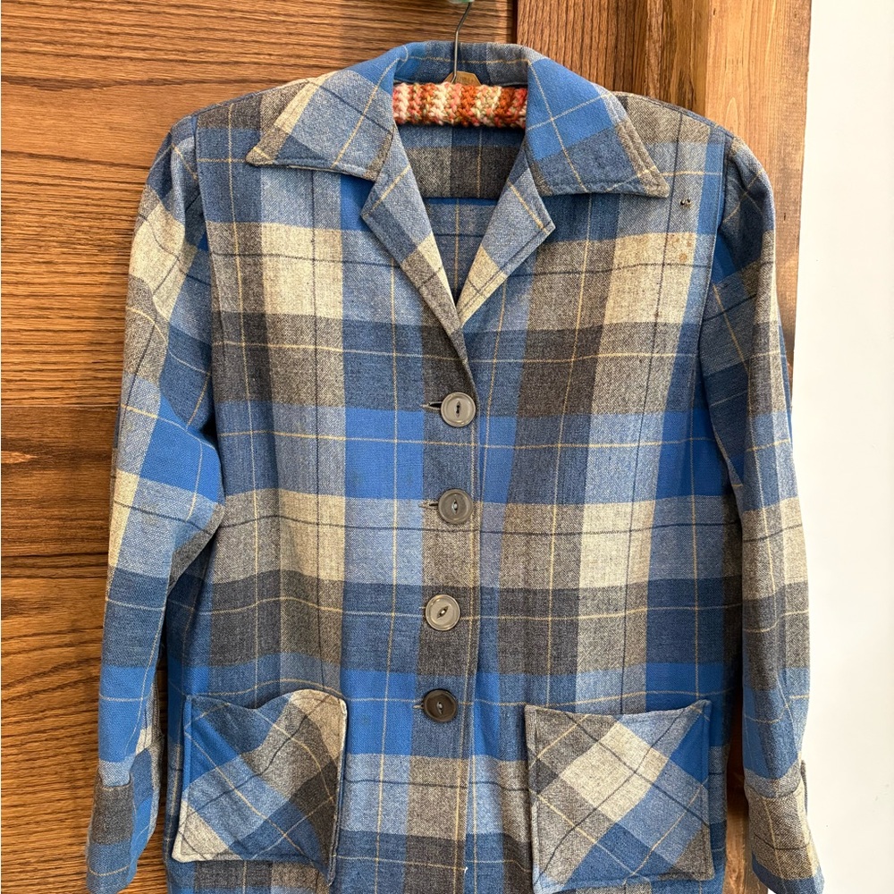 Sears Blue and Gray Plaid Women's Blazer